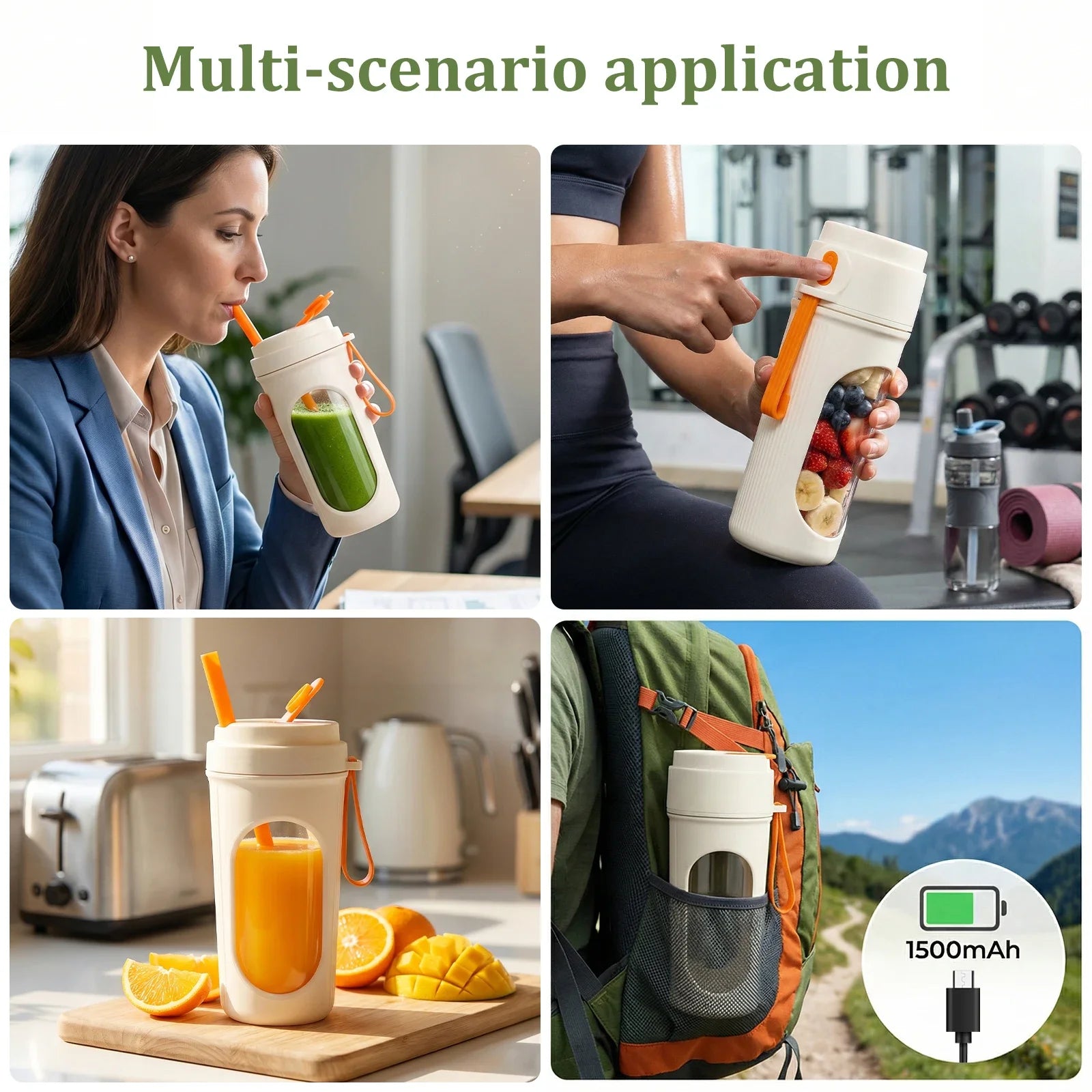 Vaso Licuadora Portátil — Cuchillas Ergonómicas y Tapa Doble Función
