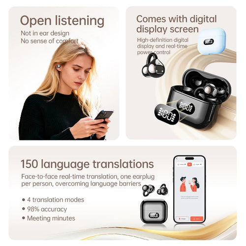 AirClip Pro – Audífonos Inalámbricos con Traductor IA | Clip Abierto + 30 Días de Batería