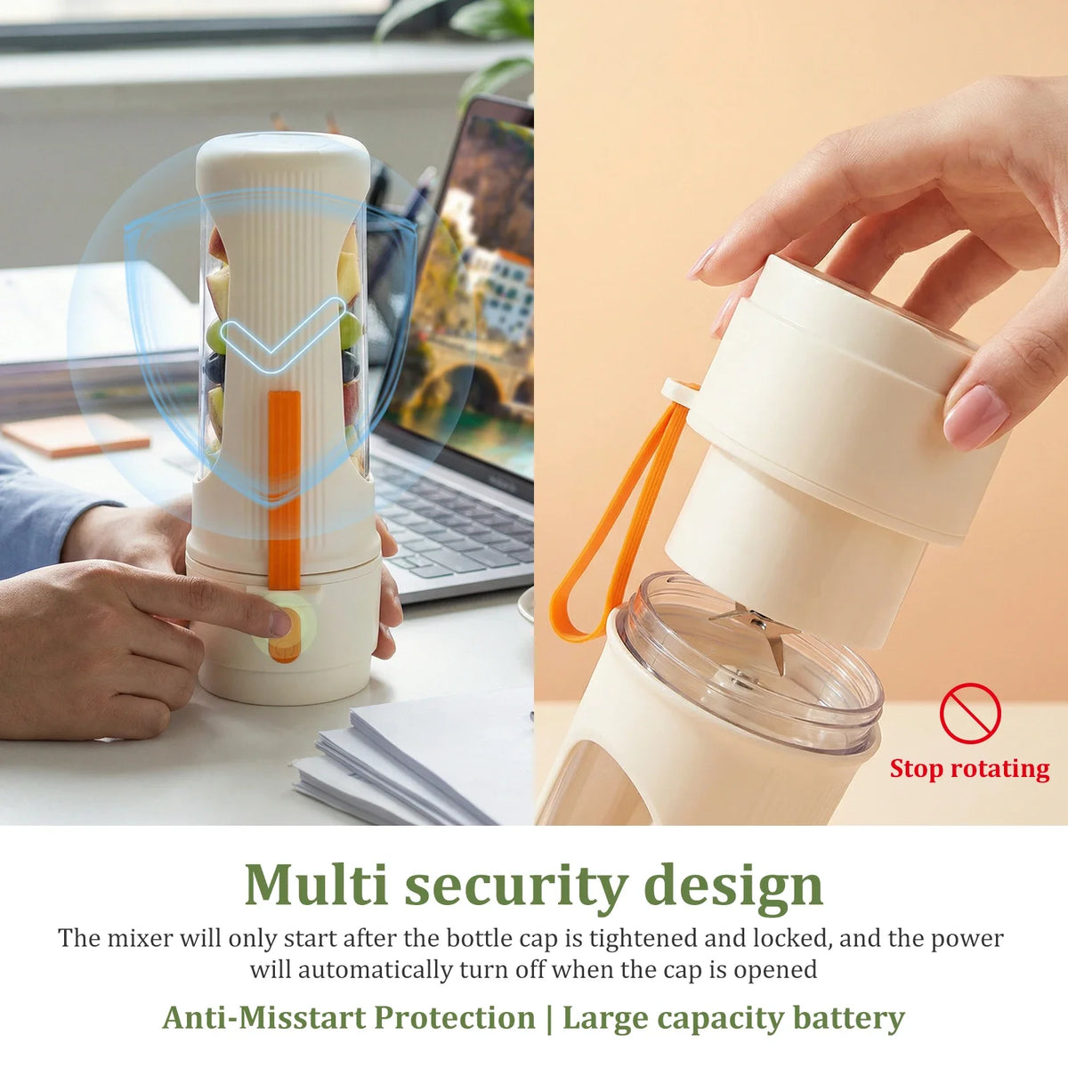 Vaso Licuadora Portátil — Cuchillas Ergonómicas y Tapa Doble Función