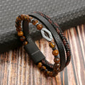 Pulsera Multicapa de Cuero y Piedras Naturales — Estilo Boho para Hombre