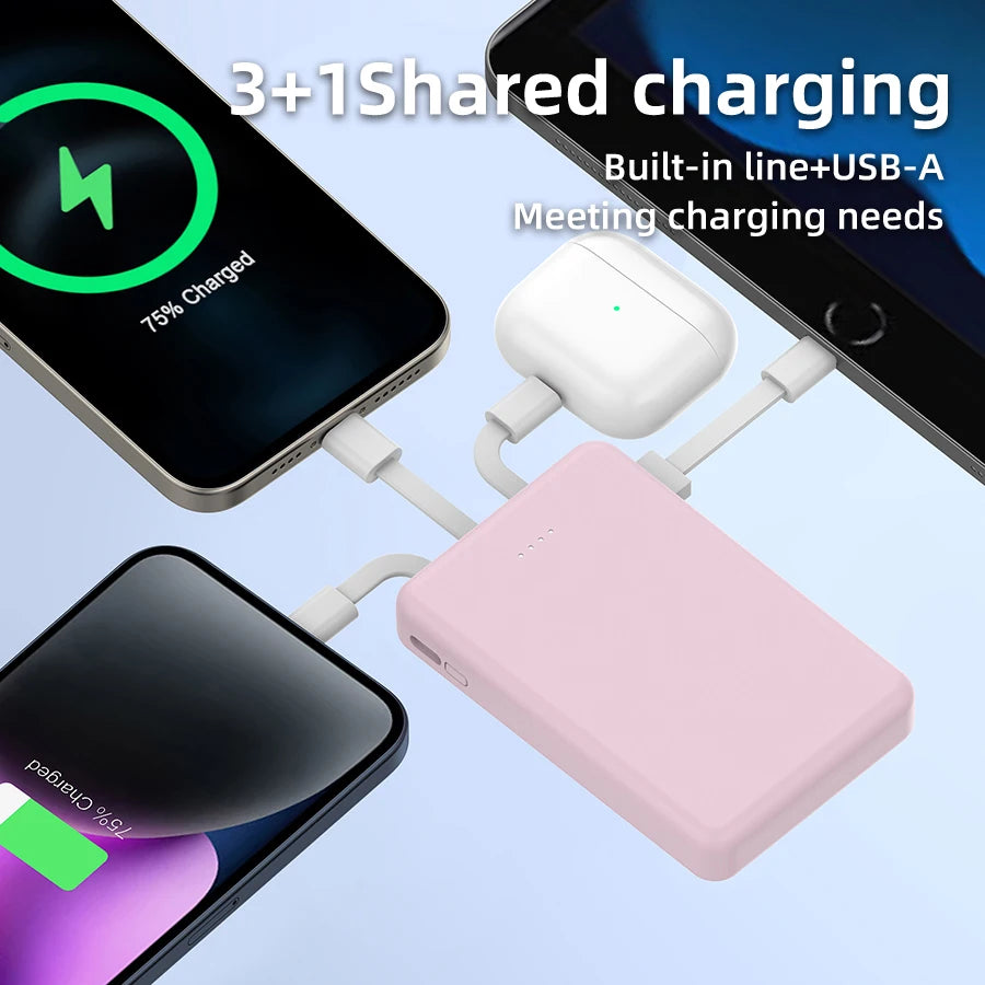 Power Bank Compacto con 3 Cables Integrados — Carga Rápida Universal