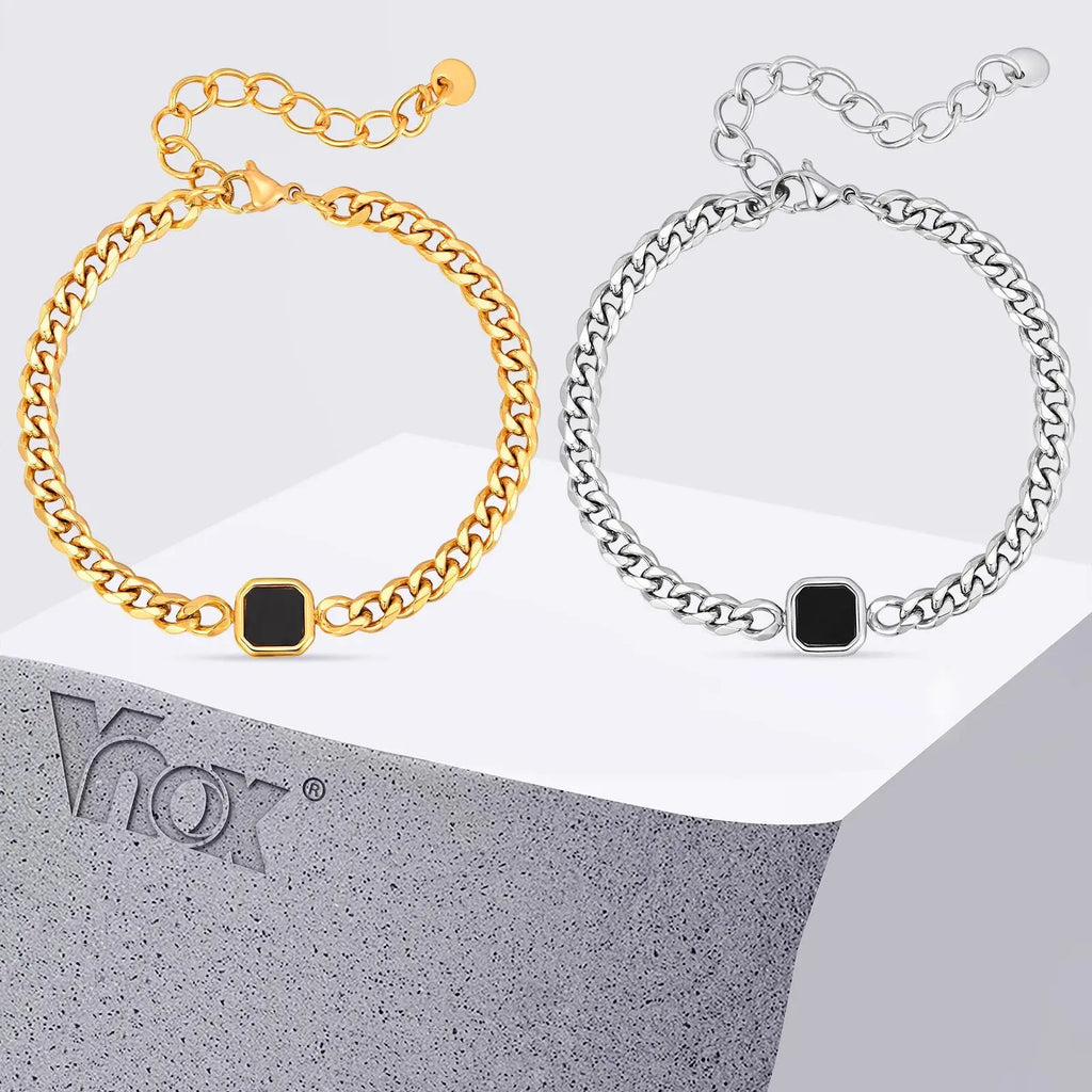 Producto de ejemploPulsera de Cadena Cubana con Dije de Piedra Negra — Estilo Urbano para Hombre