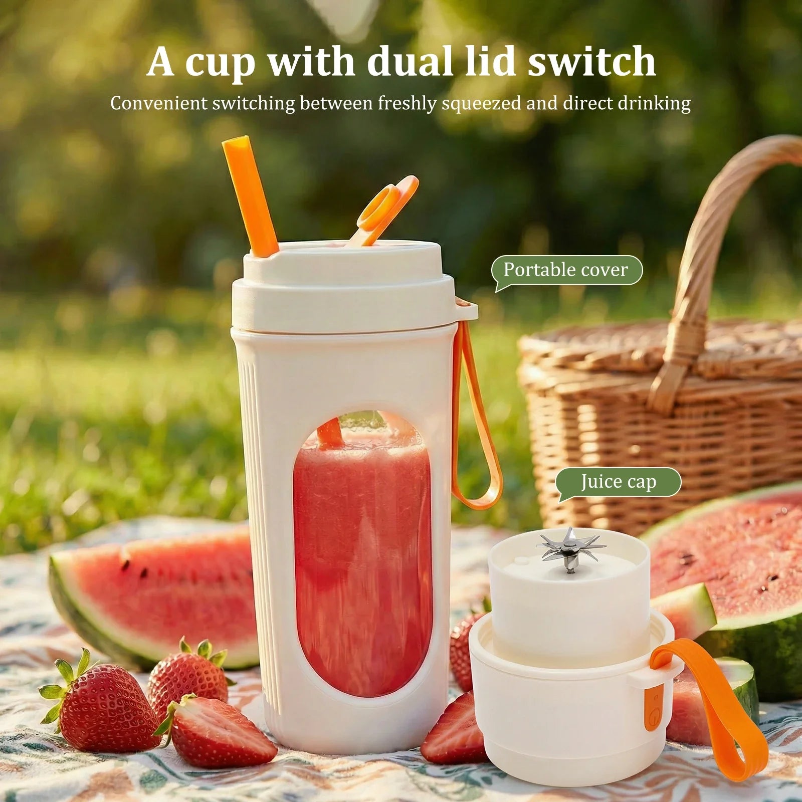 Vaso Licuadora Portátil — Cuchillas Ergonómicas y Tapa Doble Función